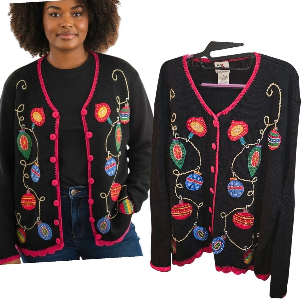The Nutcracker Sz 3X True Vintage Embroidered Beaded Ornaments Button Up Sweater